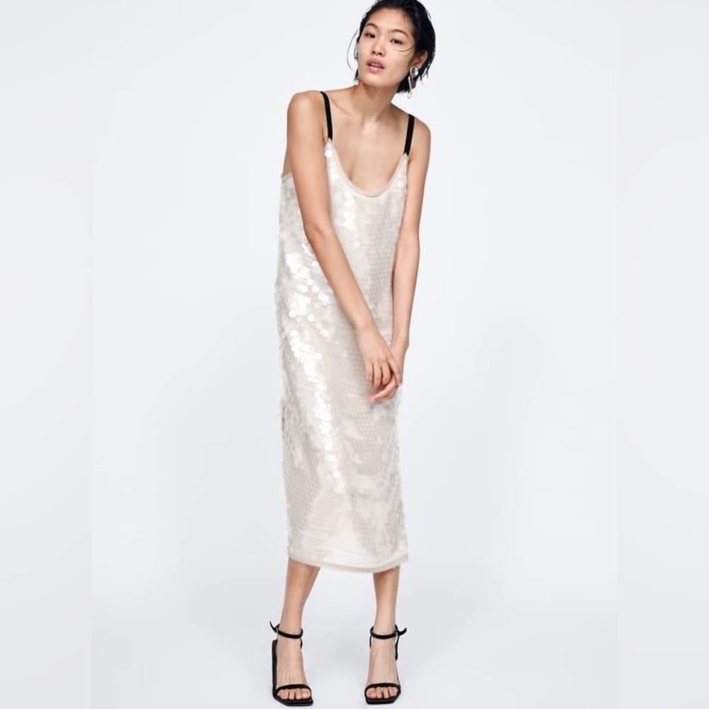 ZARA Cream Sequin Midi Dress